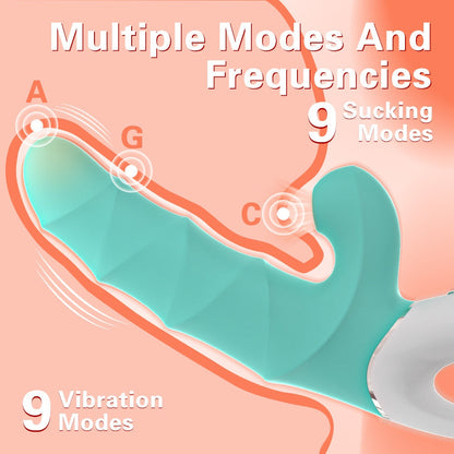 2-in-1 Greedy Girl dual-control suction vibrator with ribbed texture, curved shaft, and flexible ears for thrilling stimulation.