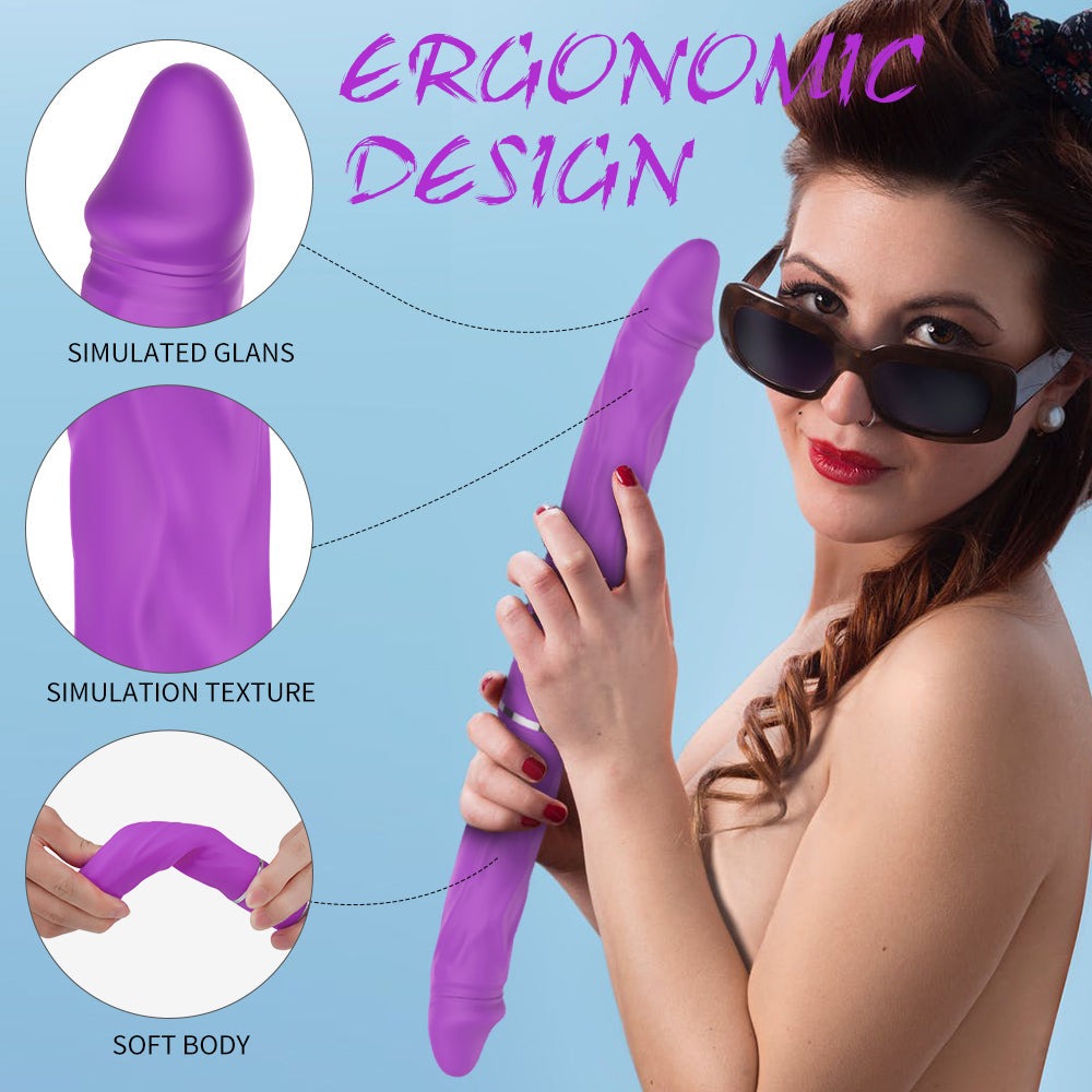 Rechargeable lifelike dual-head vibrator with ergonomic design and simulated texture.