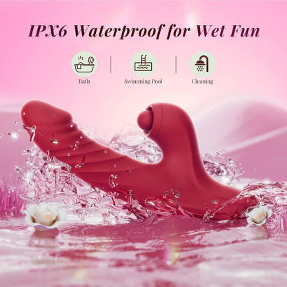 IPX6 waterproof rabbit vibrator for women in water setting, suitable for bath and pool use.