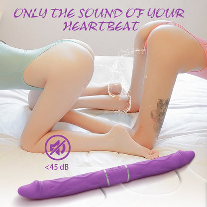Rechargeable lifelike interactive dual-head synchronized 5.8-inch vibrator in use, featuring a veined shaft and waterproof design.