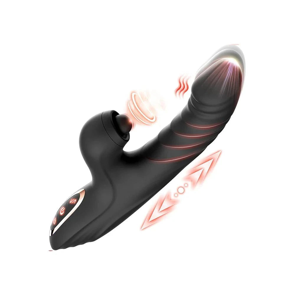 Vibrator sex toy for women, 4 in 1 rabbit design with pulsating, suction, and thrusting modes, USB rechargeable, waterproof.