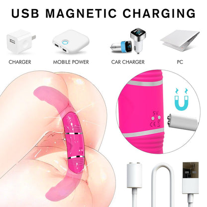 USB magnetic charging options for rechargeable lifelike interactive dual-head synchronized 5.8-inch vibrator.